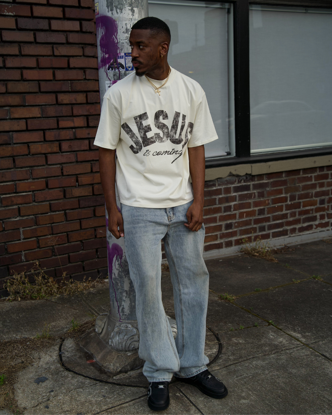 "JESUS IS COMING" BOXY TEE (CREAM)