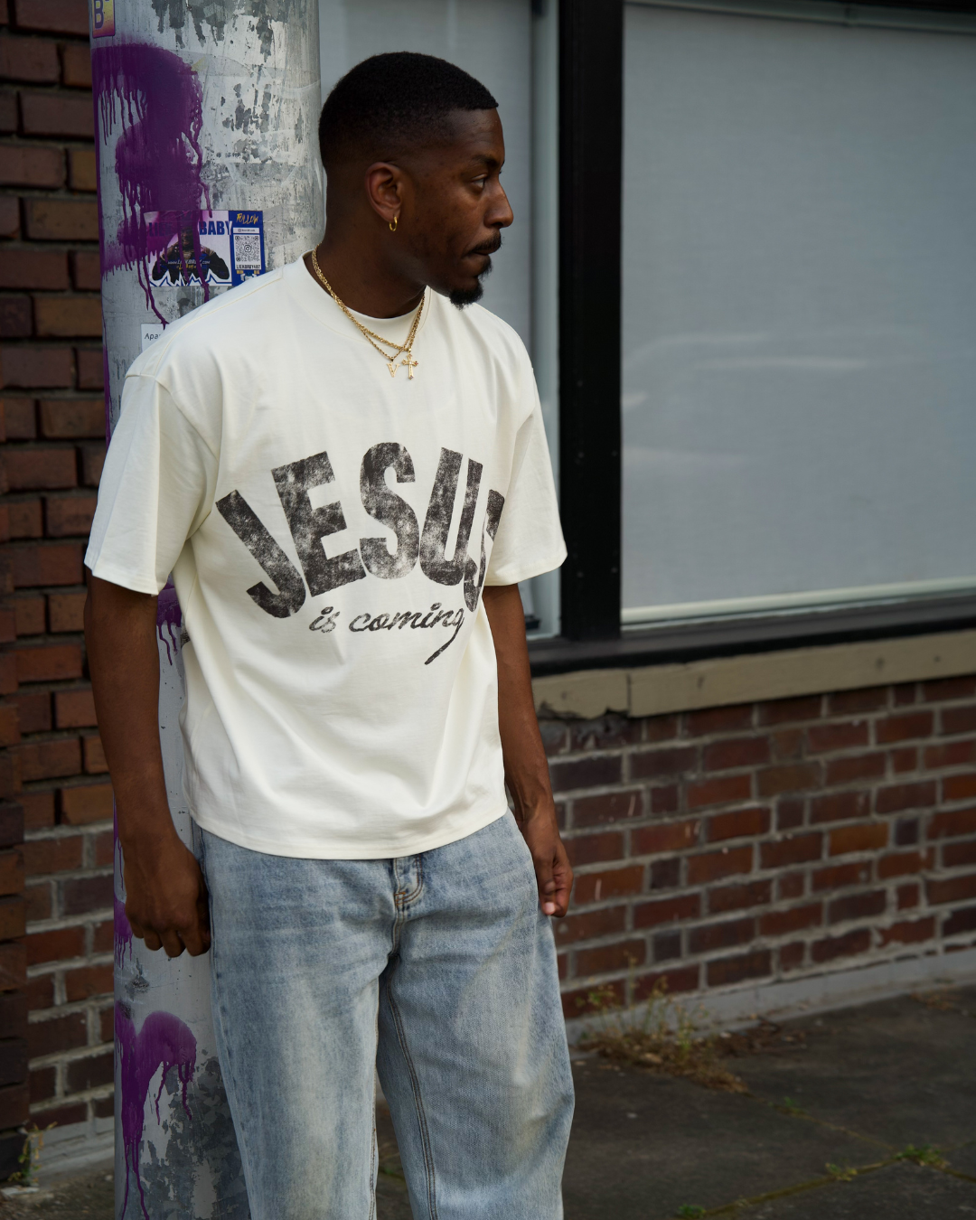 "JESUS IS COMING" BOXY TEE (CREAM)
