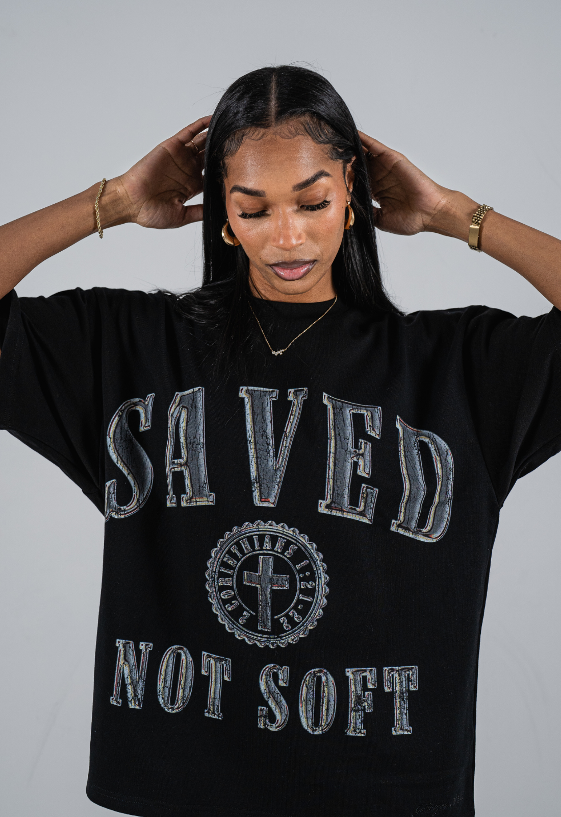 "SAVED NOT SOFT" CHROME BOXY TEE