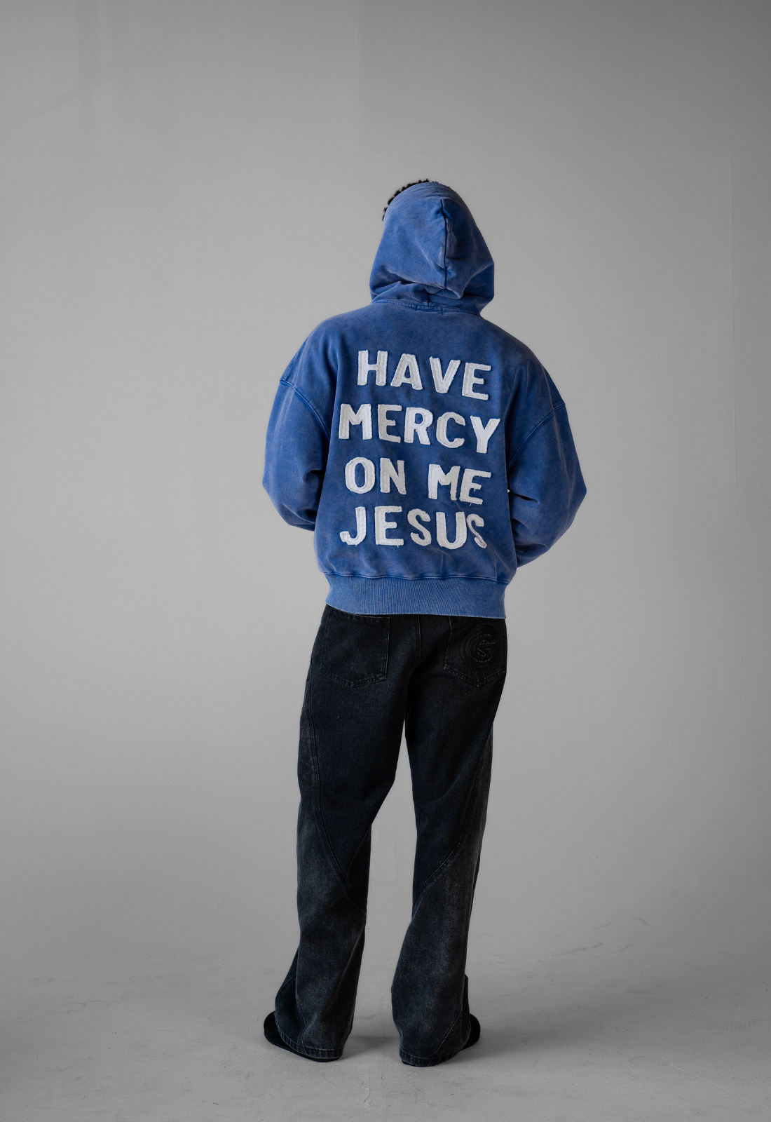 "HAVE MERCY" WASHED BLUE ZIP UP HOODIE
