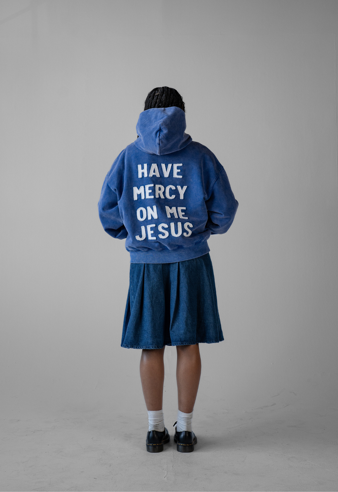 "HAVE MERCY" WASHED BLUE ZIP UP HOODIE