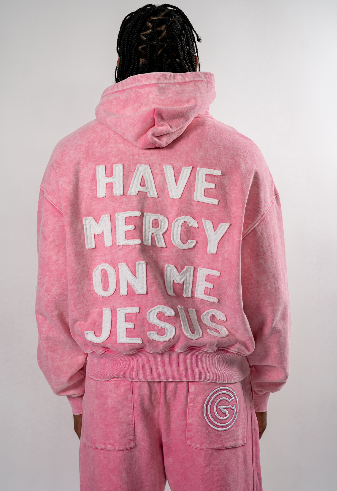 "HAVE MERCY" DISTRESSED WASHED PINK ZIP UP HOODIE