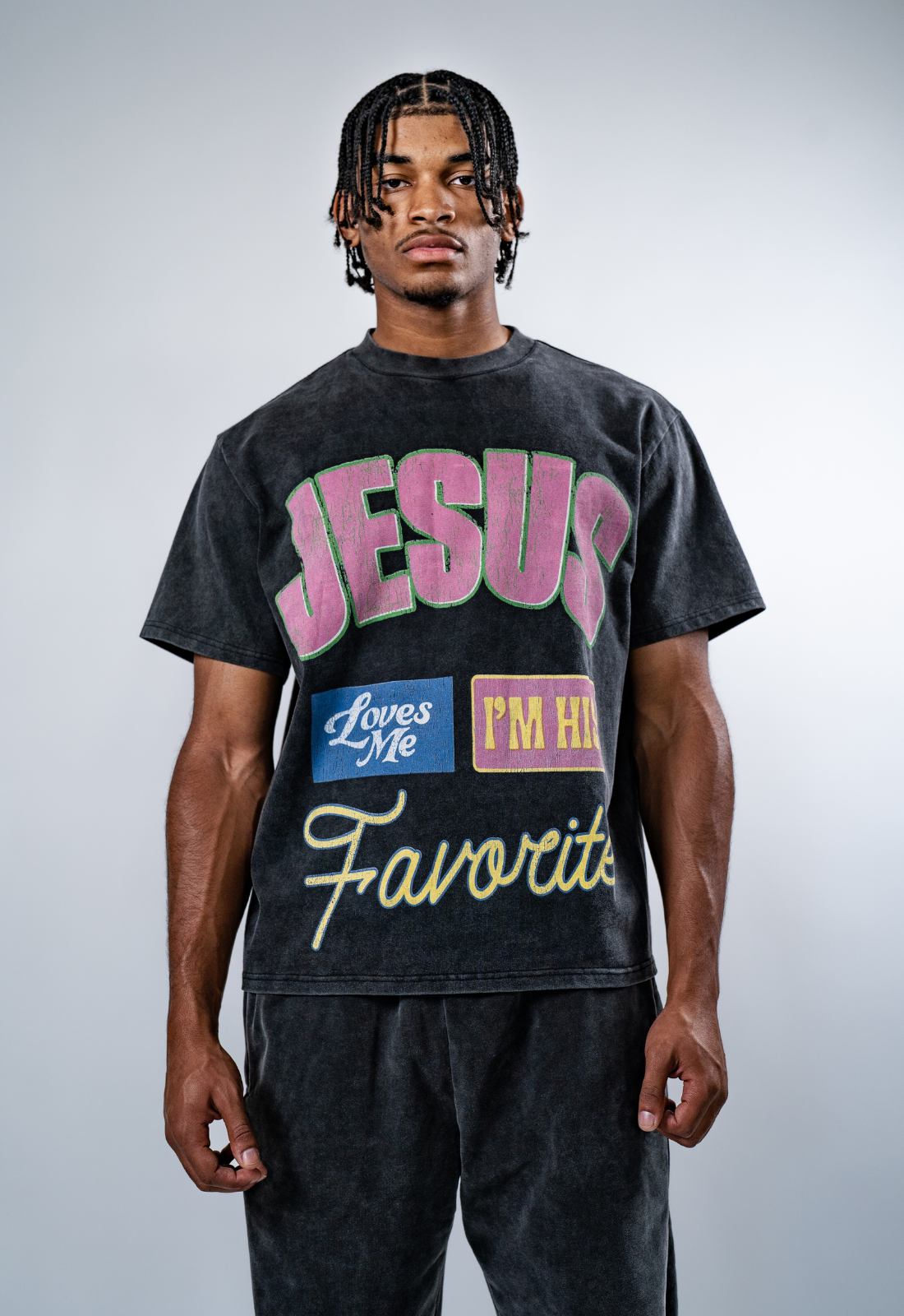 "I'M HIS FAVORITE" BOXY TEE (BLACK)