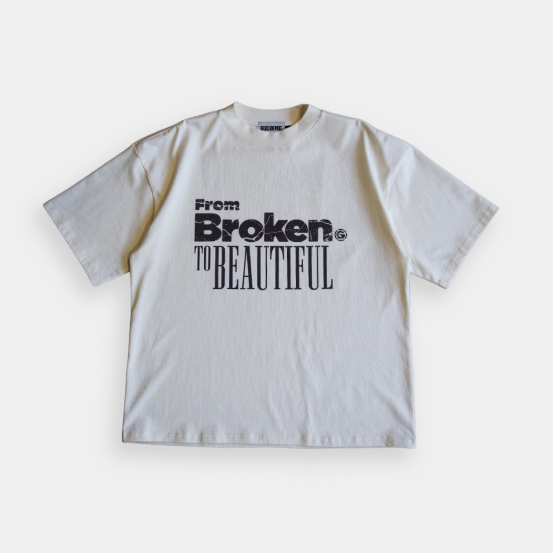 "BROKEN TO BEAUTIFUL 2.0" BOXY TEE (CREAM)