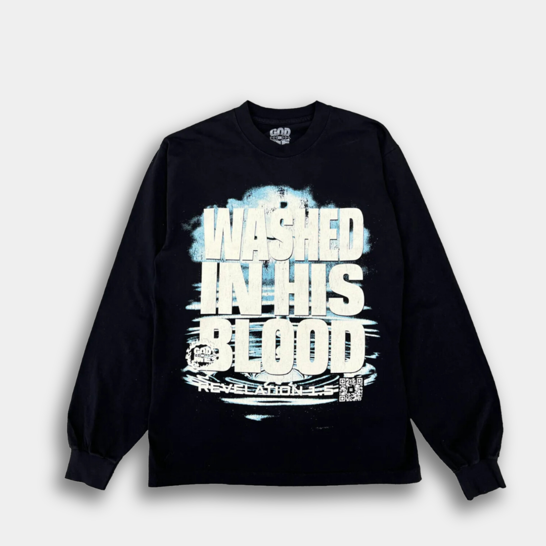 WASHED AND FILLED L/S TEE (BLACK)