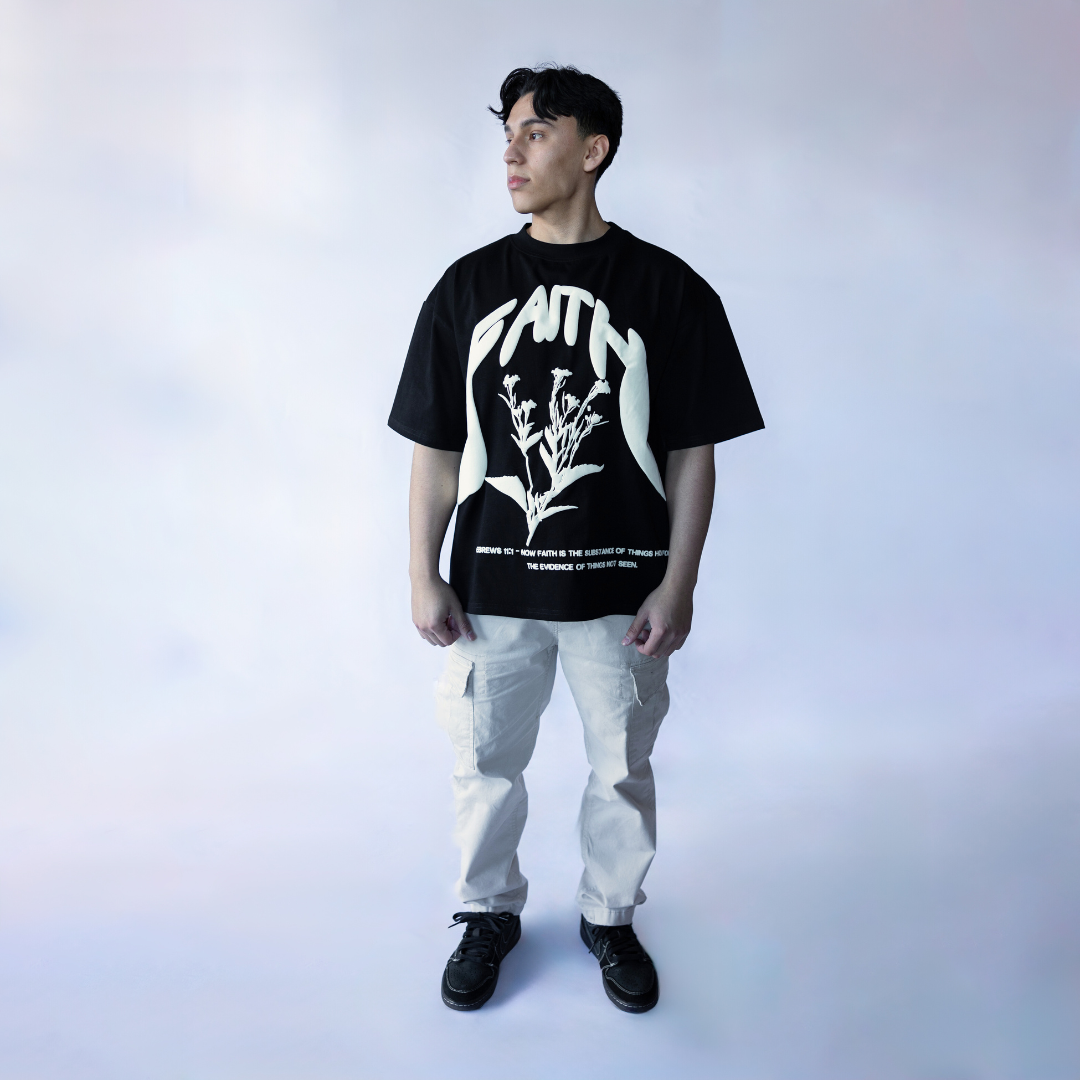 "BIG FAITH" PUFF PRINT BOXY TEE (BLACK)