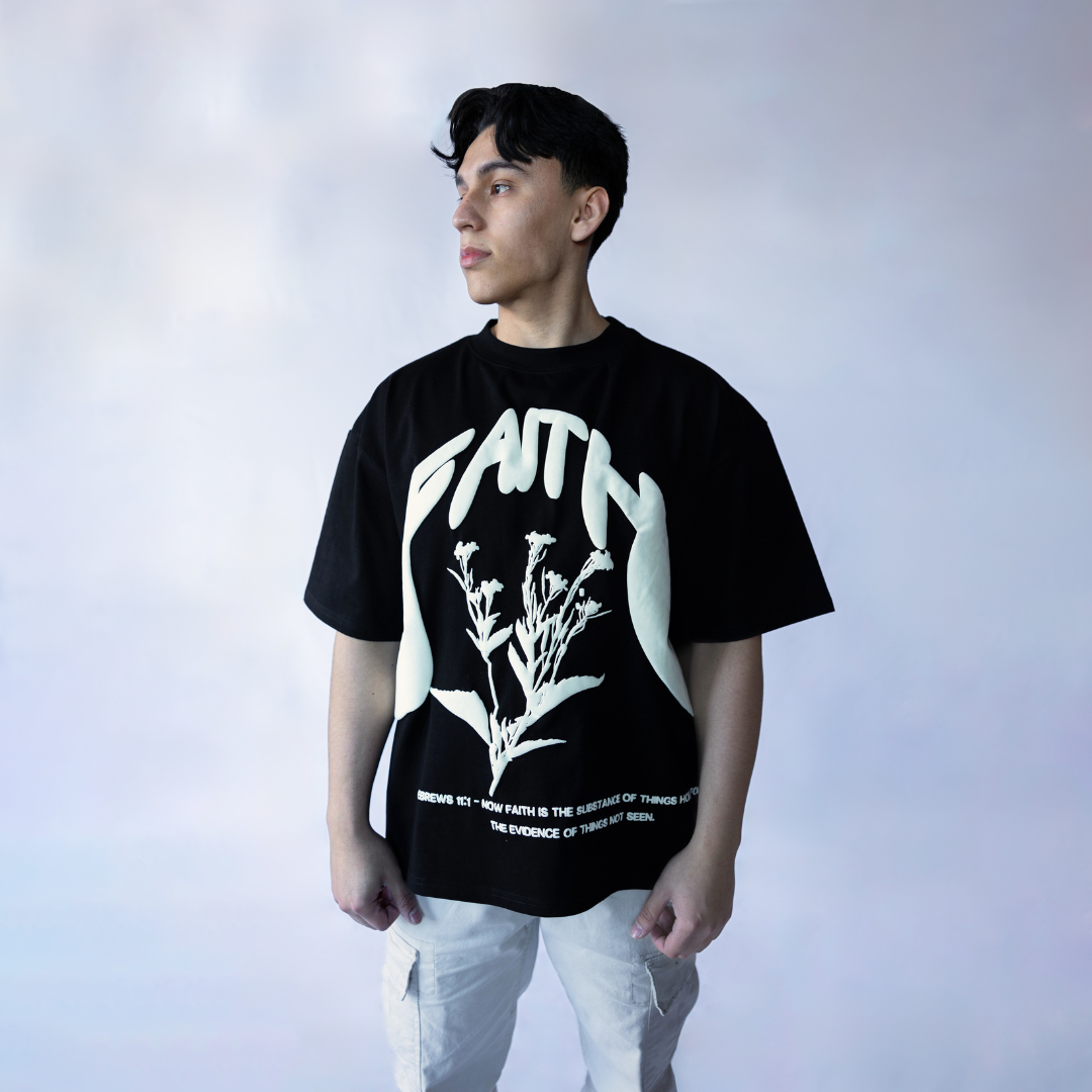 "BIG FAITH" PUFF PRINT BOXY TEE (BLACK)