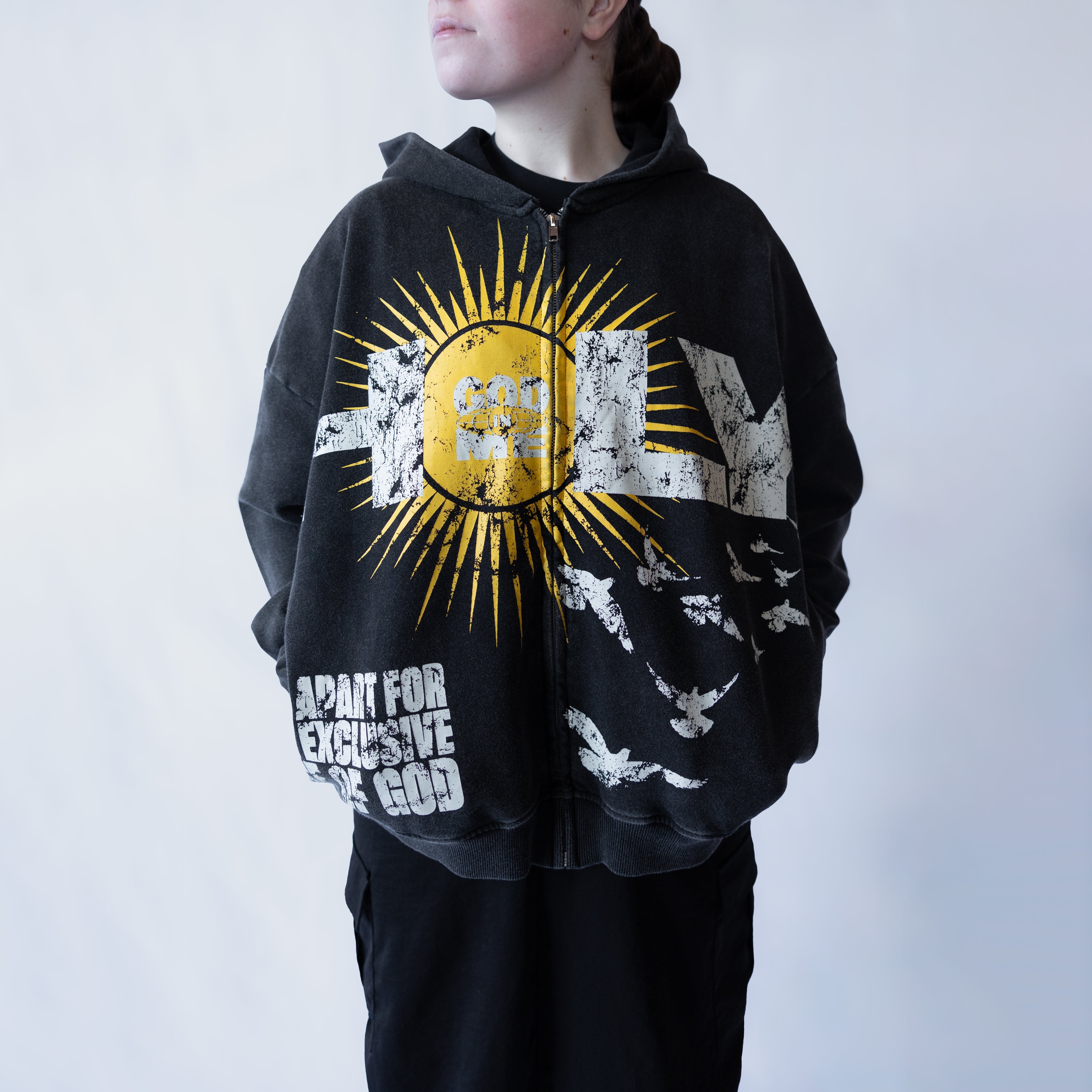 "HOLY" BOXY HOODIE (BLACK)