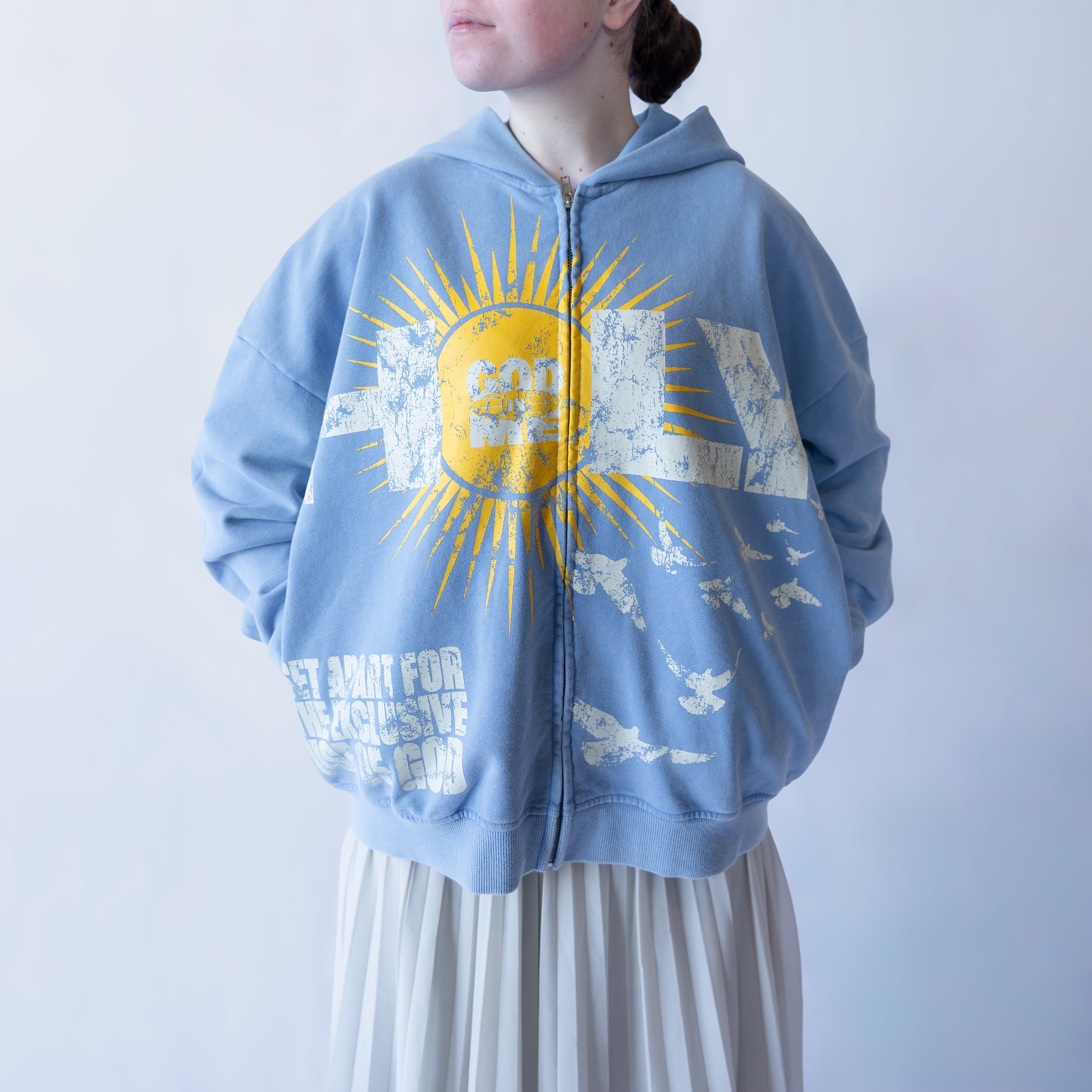 "HOLY" BOXY HOODIE (BLUE)