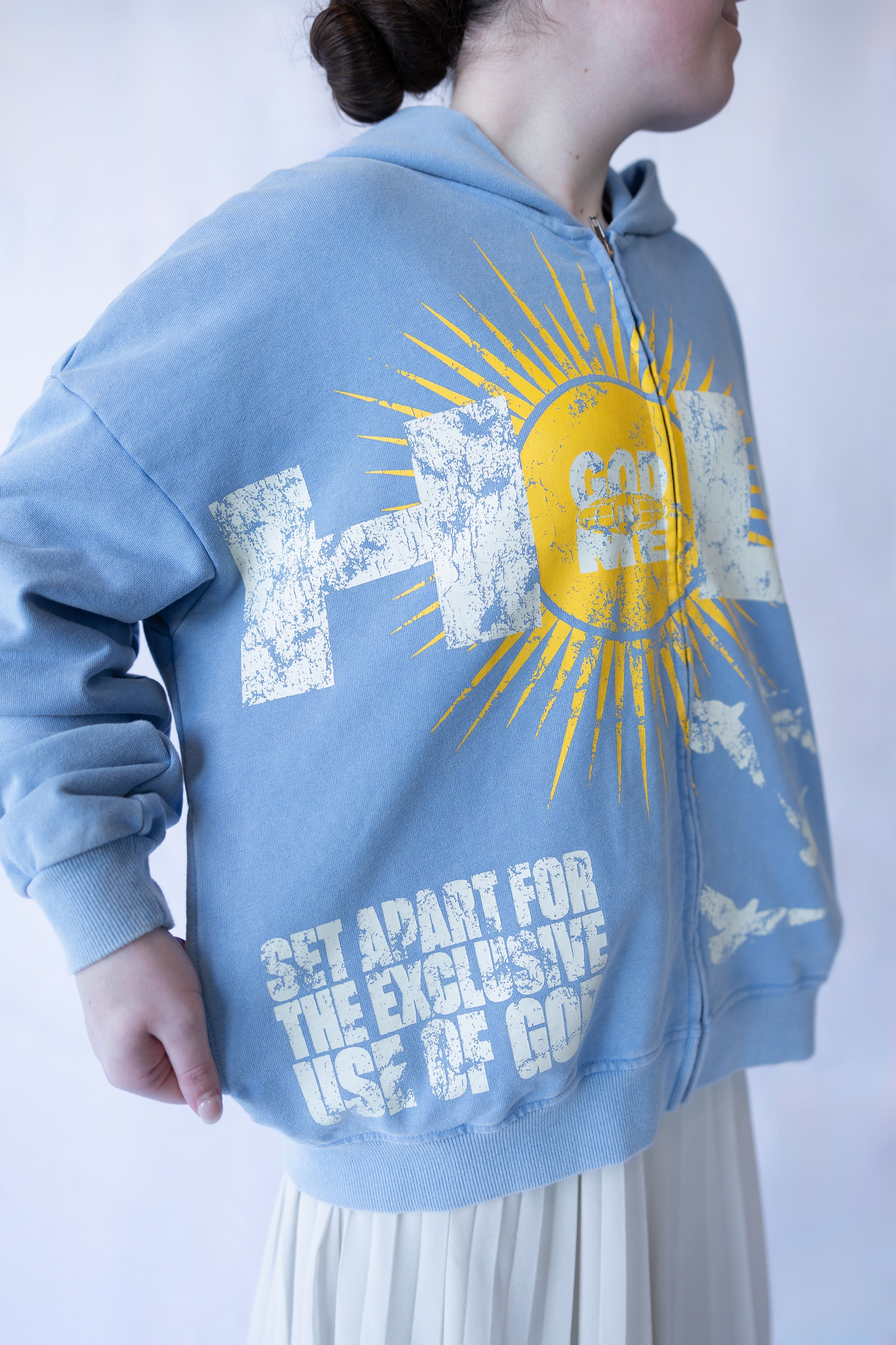 "HOLY" BOXY HOODIE (BLUE)