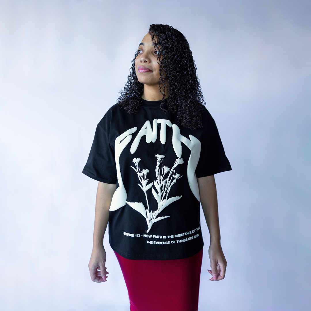 "BIG FAITH" PUFF PRINT BOXY TEE (BLACK)