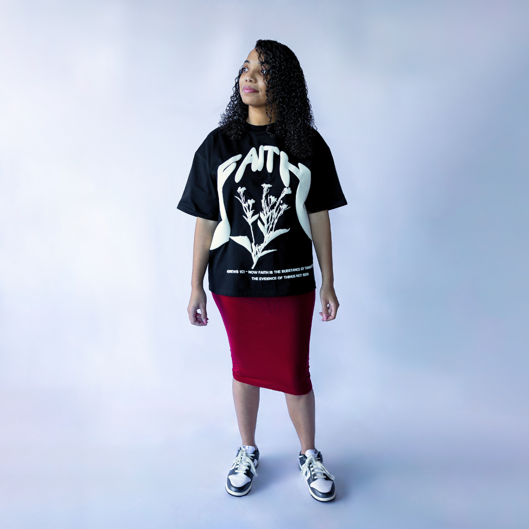 "BIG FAITH" PUFF PRINT BOXY TEE (BLACK)
