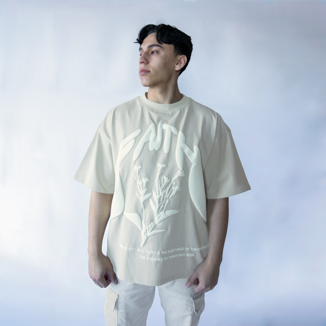 "BIG FAITH" PUFF PRINT BOXY TEE (LIGHT OATMEAL)