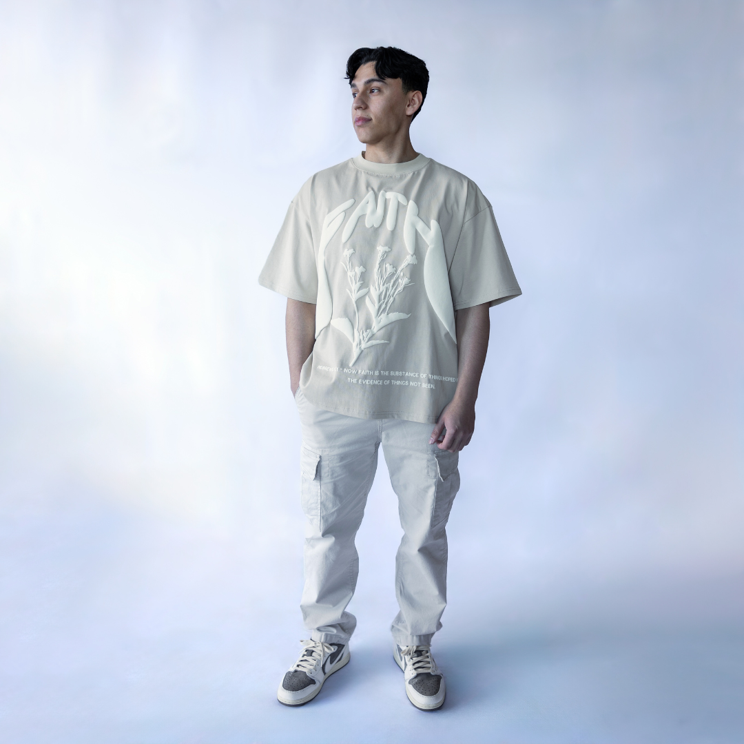 "BIG FAITH" PUFF PRINT BOXY TEE (LIGHT OATMEAL)