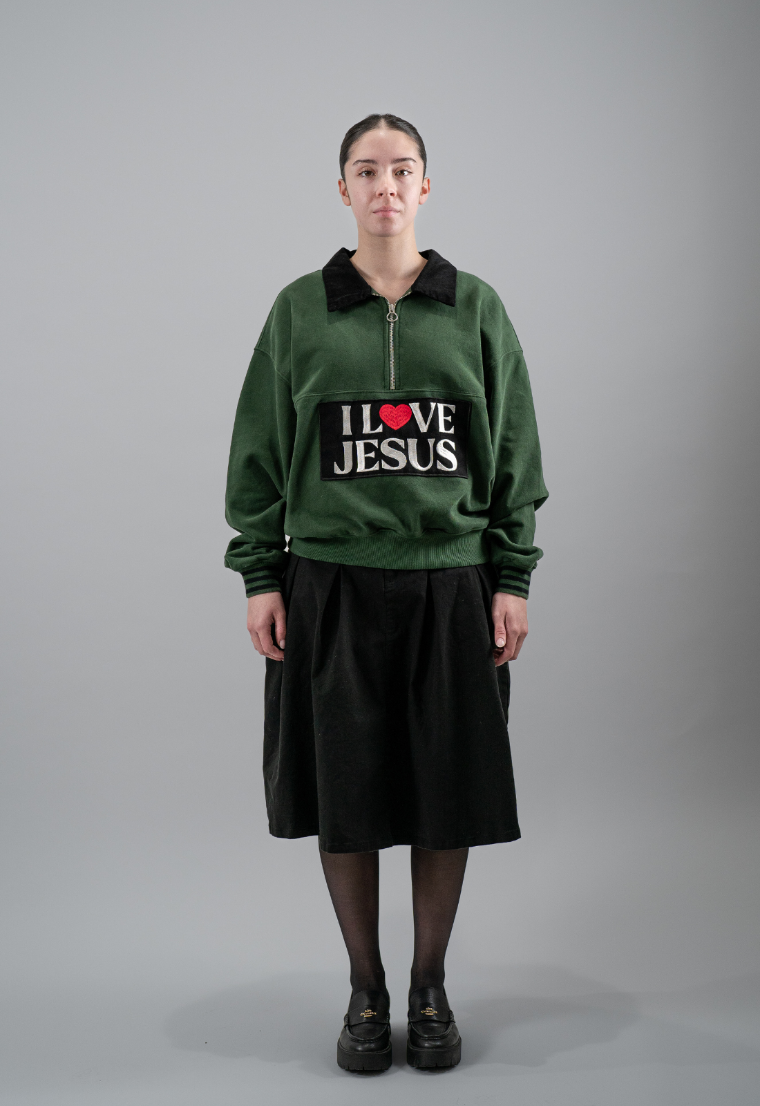 "I LOVE JESUS" HALF-ZIP PULLOVER (GREEN)