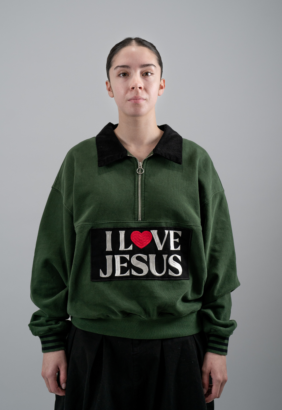 "I LOVE JESUS" HALF-ZIP PULLOVER (GREEN)