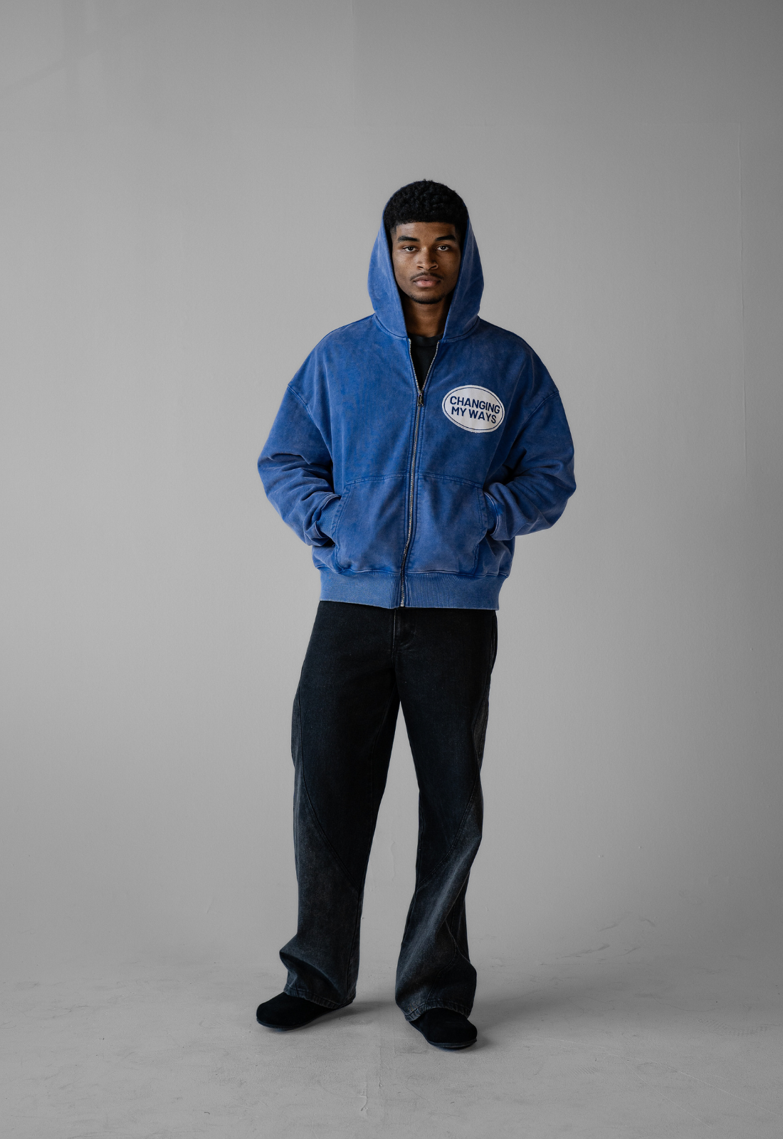 "HAVE MERCY" WASHED BLUE ZIP UP HOODIE