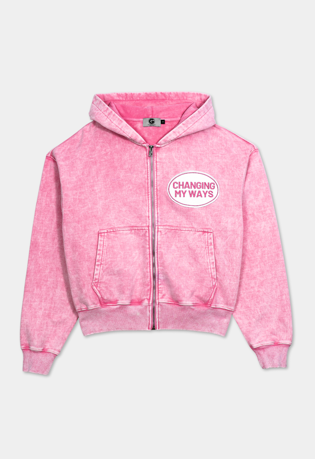 "HAVE MERCY" DISTRESSED WASHED PINK ZIP UP HOODIE