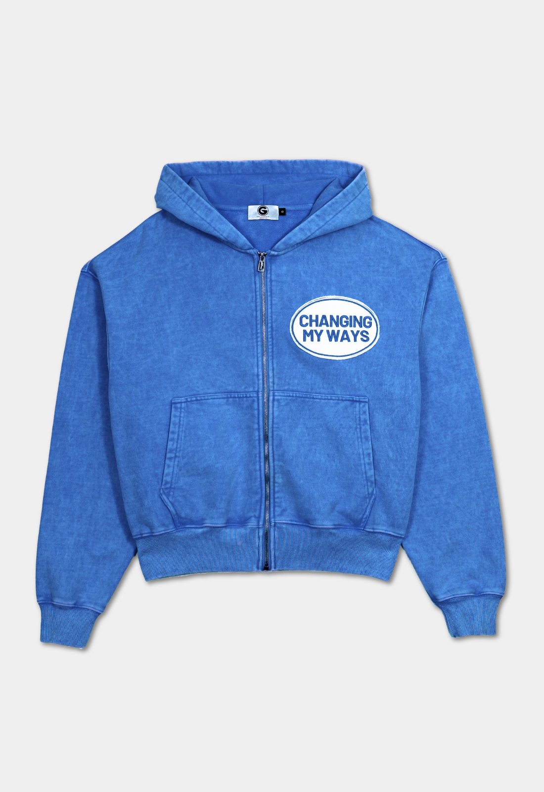 "HAVE MERCY" WASHED BLUE ZIP UP HOODIE