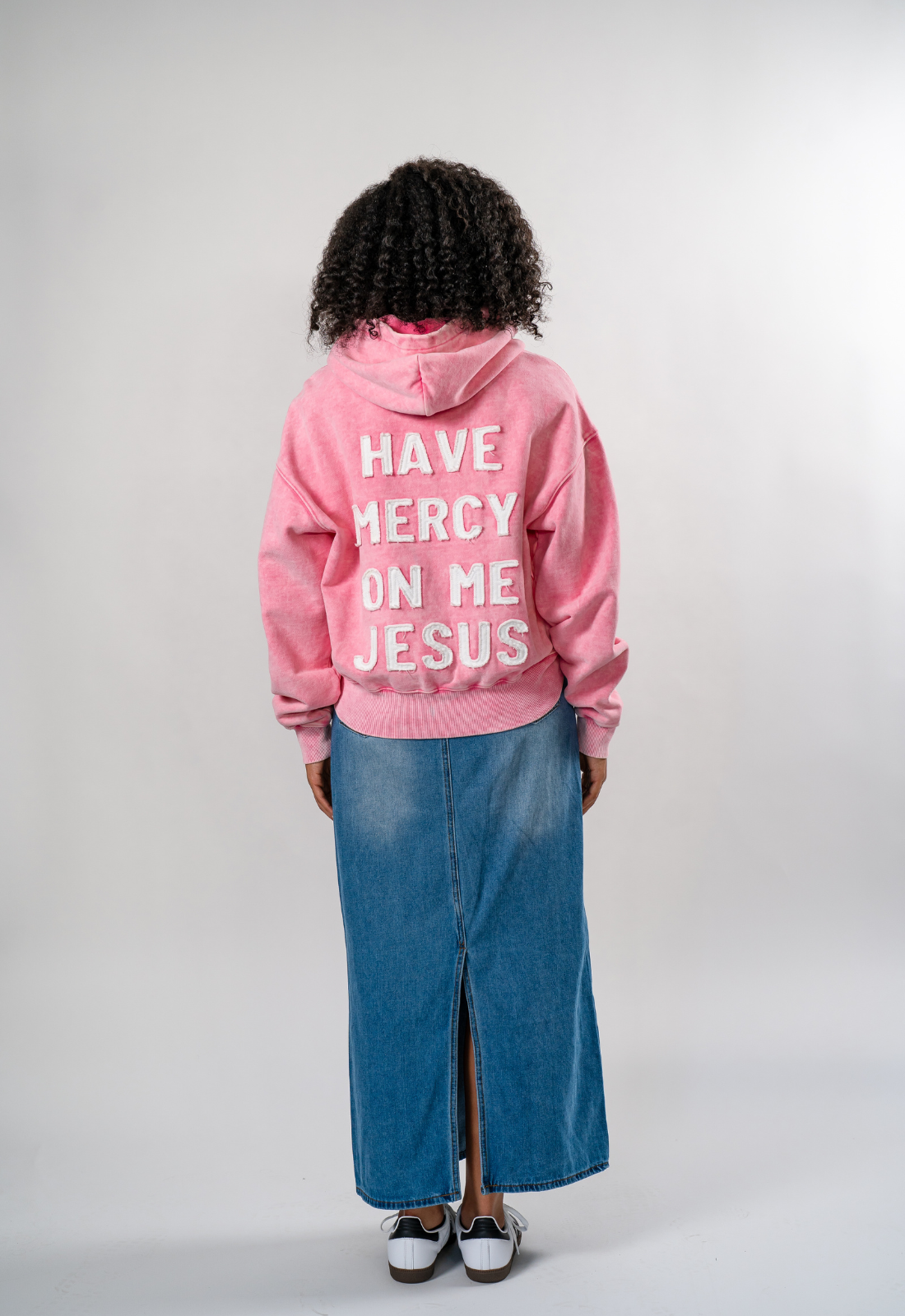 "HAVE MERCY" DISTRESSED WASHED PINK ZIP UP HOODIE