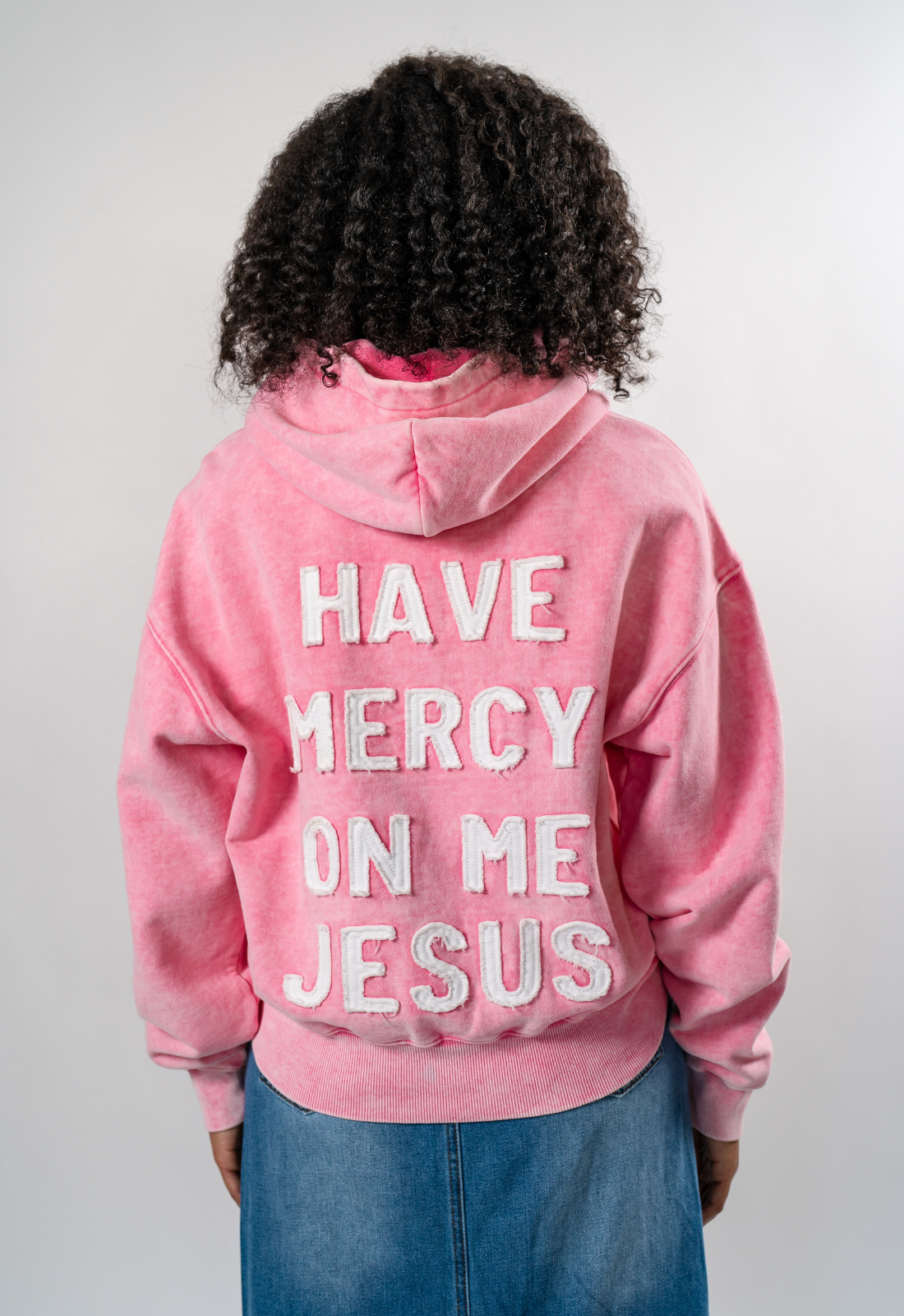 "HAVE MERCY" DISTRESSED WASHED PINK ZIP UP HOODIE