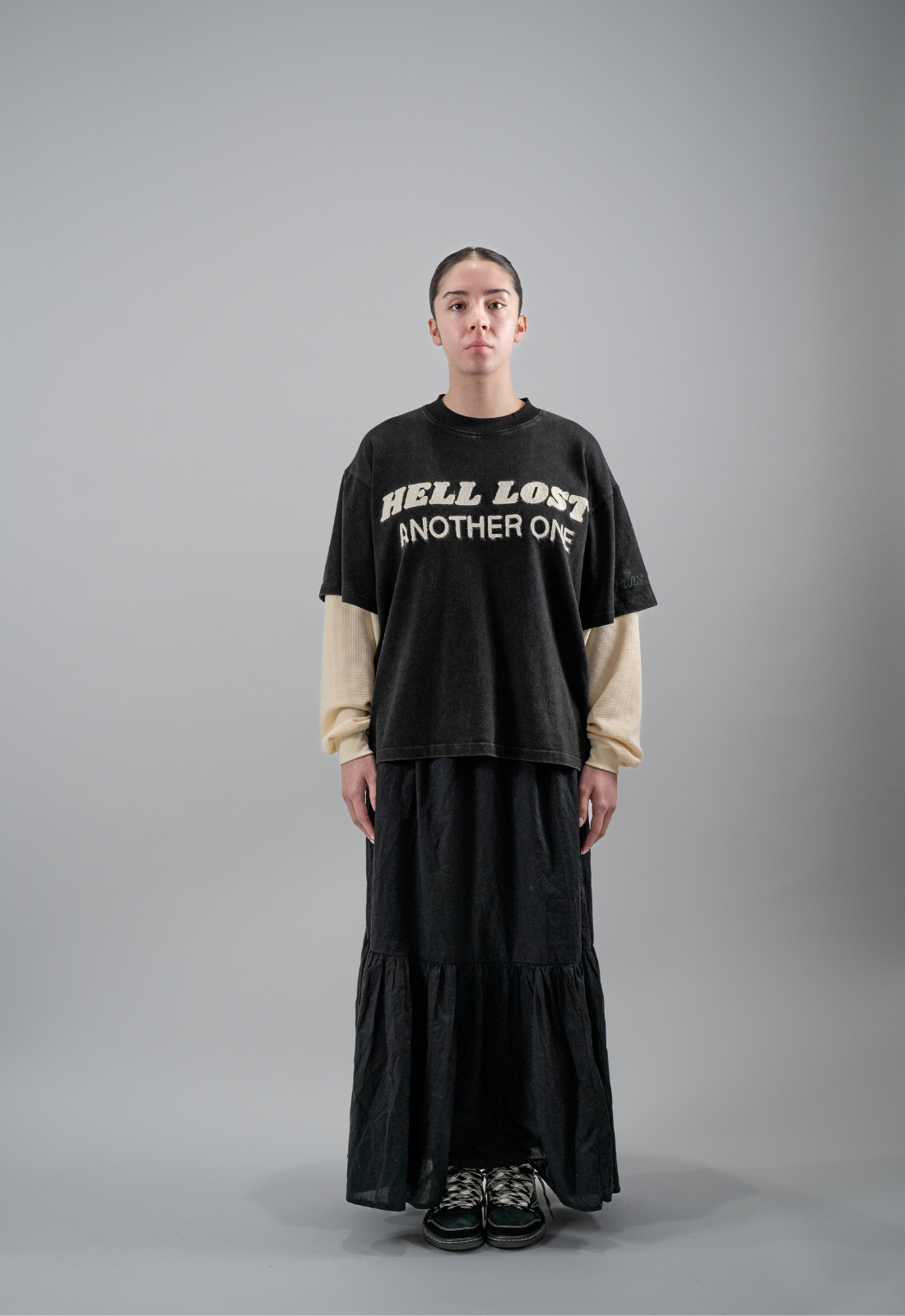 "HELL LOST" DOUBLE LAYERED BOXY TEE (BLACK)