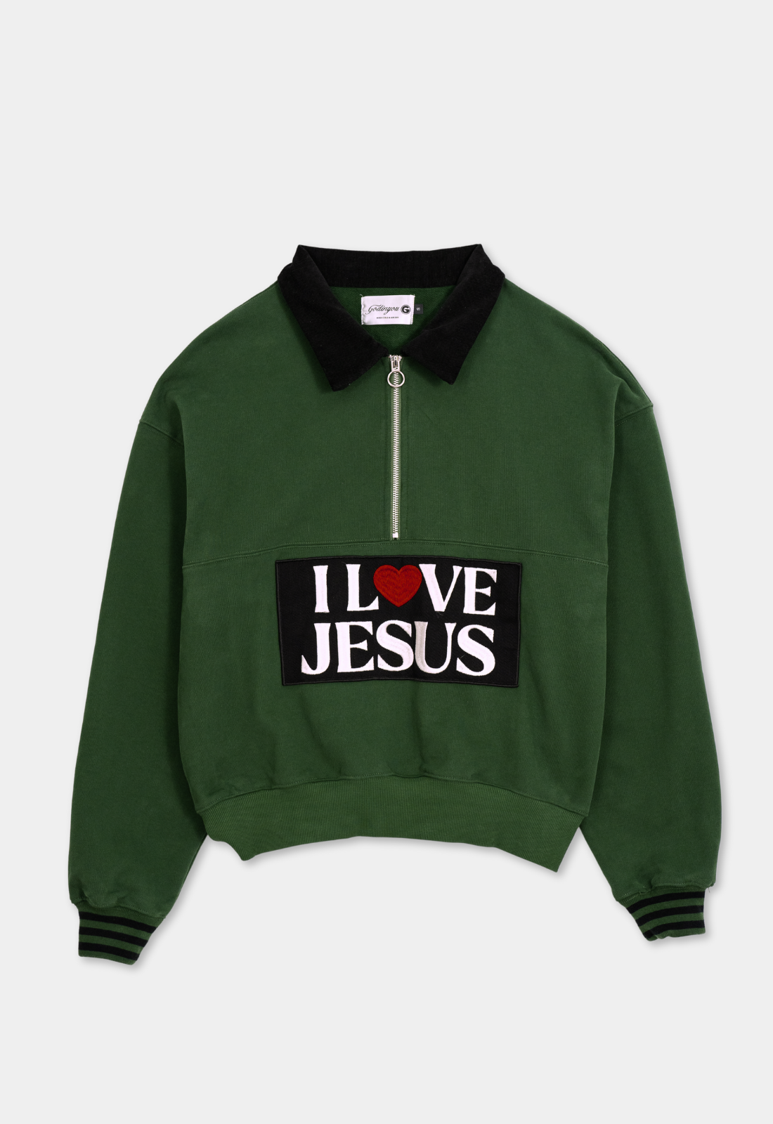 "I LOVE JESUS" HALF-ZIP PULLOVER (GREEN)