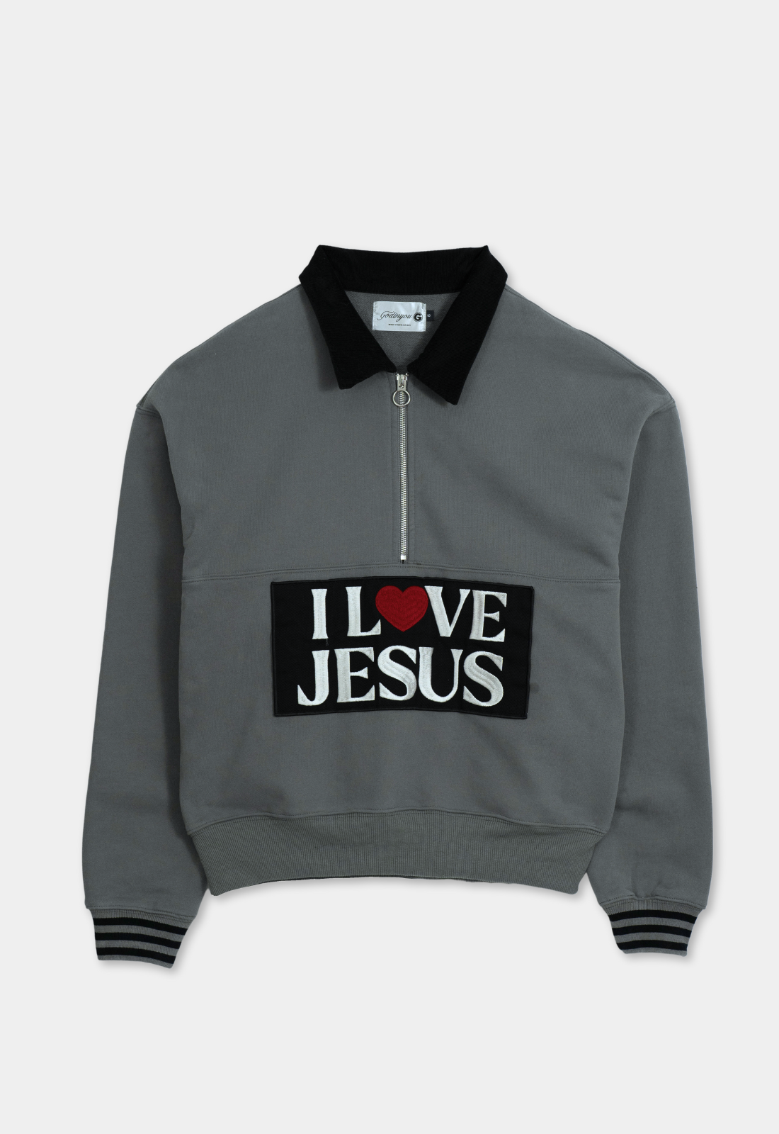 "I LOVE JESUS" HALF-ZIP PULLOVER (GREY)