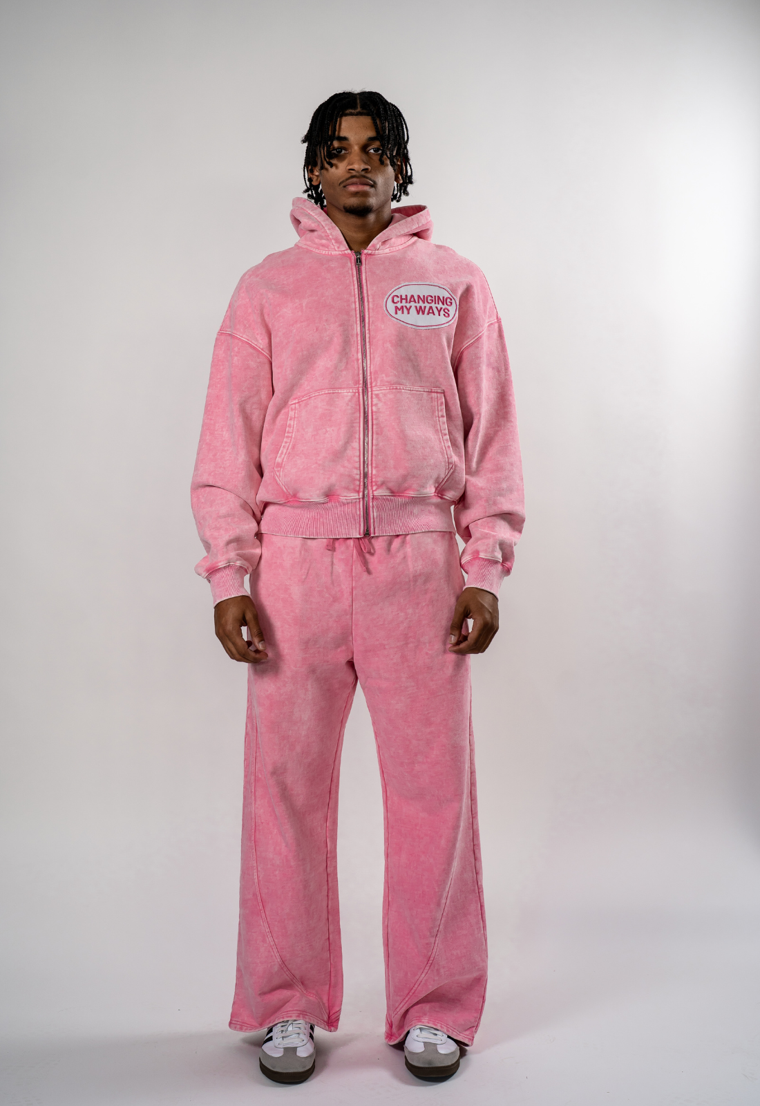 "HAVE MERCY" DISTRESSED WASHED PINK ZIP UP HOODIE